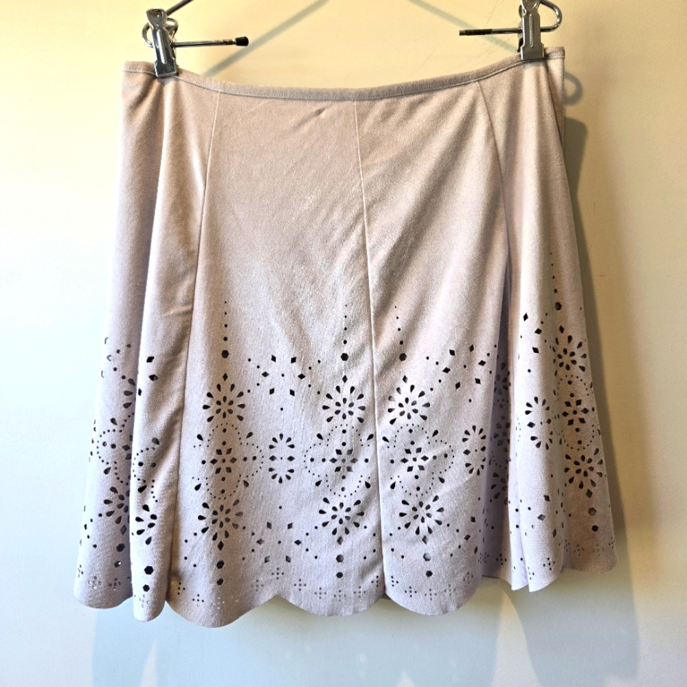 Cato Faux Suede Mini SkirtWomens Size 12 Laser Cut A Line Gray